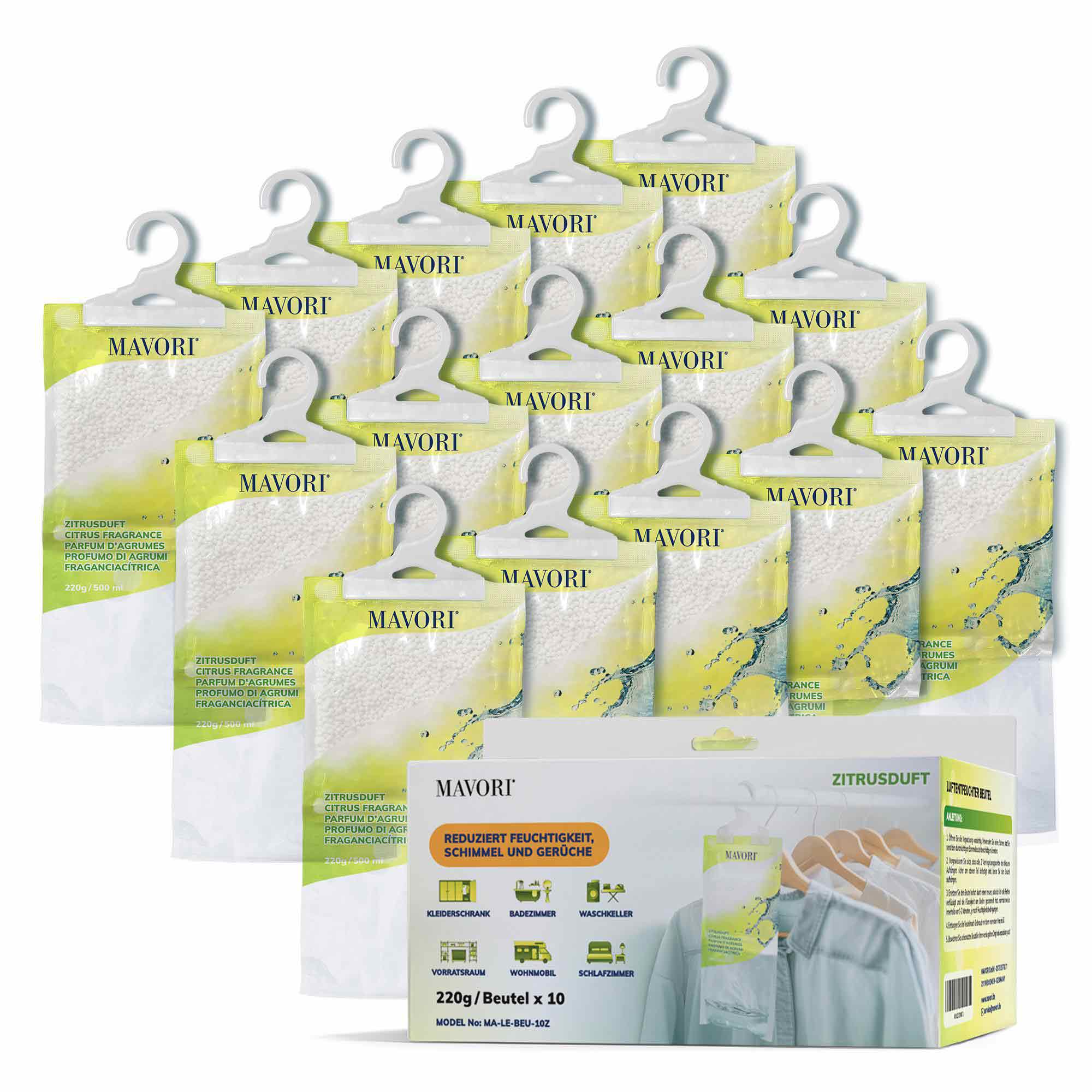 Luftentfeuchter zum Aufhängen - hilft gegen Feuchtigkeit, Schimmel und Gerüche - mit ZITRUSDUFT - NEU