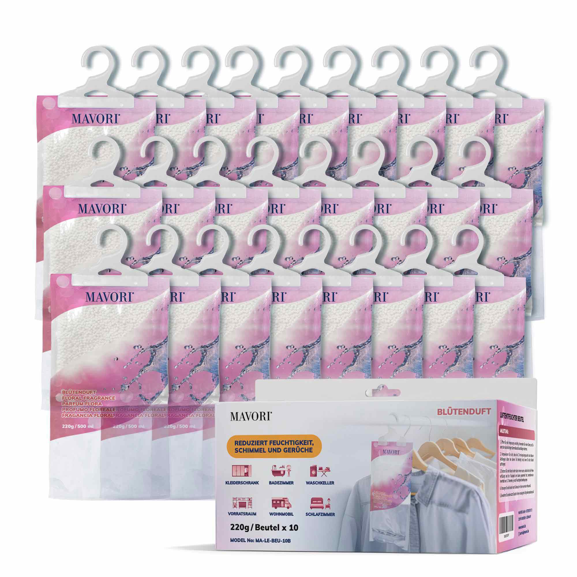 Luftentfeuchter zum Aufhängen - hilft gegen Feuchtigkeit, Schimmel und Gerüche - mit BLÜTENDUFT - NEU