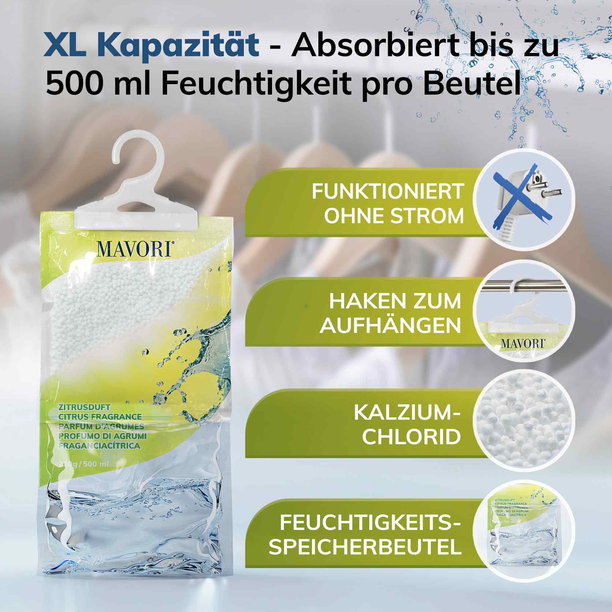 Luftentfeuchter zum Aufhängen - hilft gegen Feuchtigkeit, Schimmel und Gerüche - mit ZITRUSDUFT - NEU