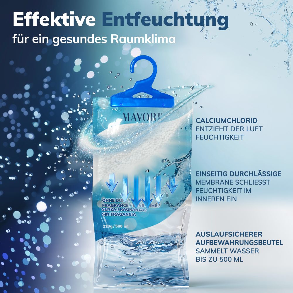 PROFI KLIMA-SET: ANALOGES HYGROMETER-THERMOMETER AUS EDELSTAHL & 10 x LUFTENTFEUCHTER-BEUTEL