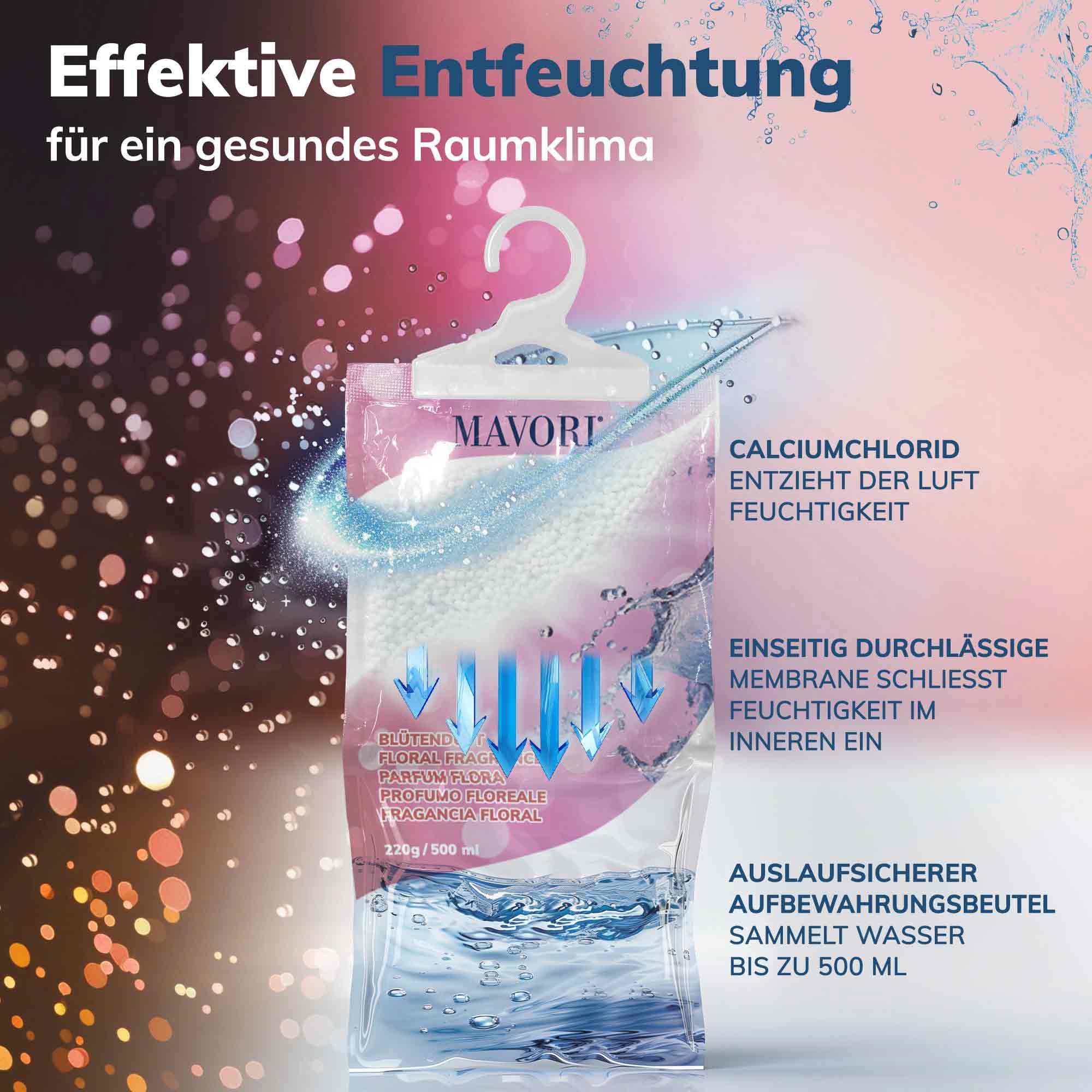 Luftentfeuchter zum Aufhängen - hilft gegen Feuchtigkeit, Schimmel und Gerüche - mit BLÜTENDUFT - NEU