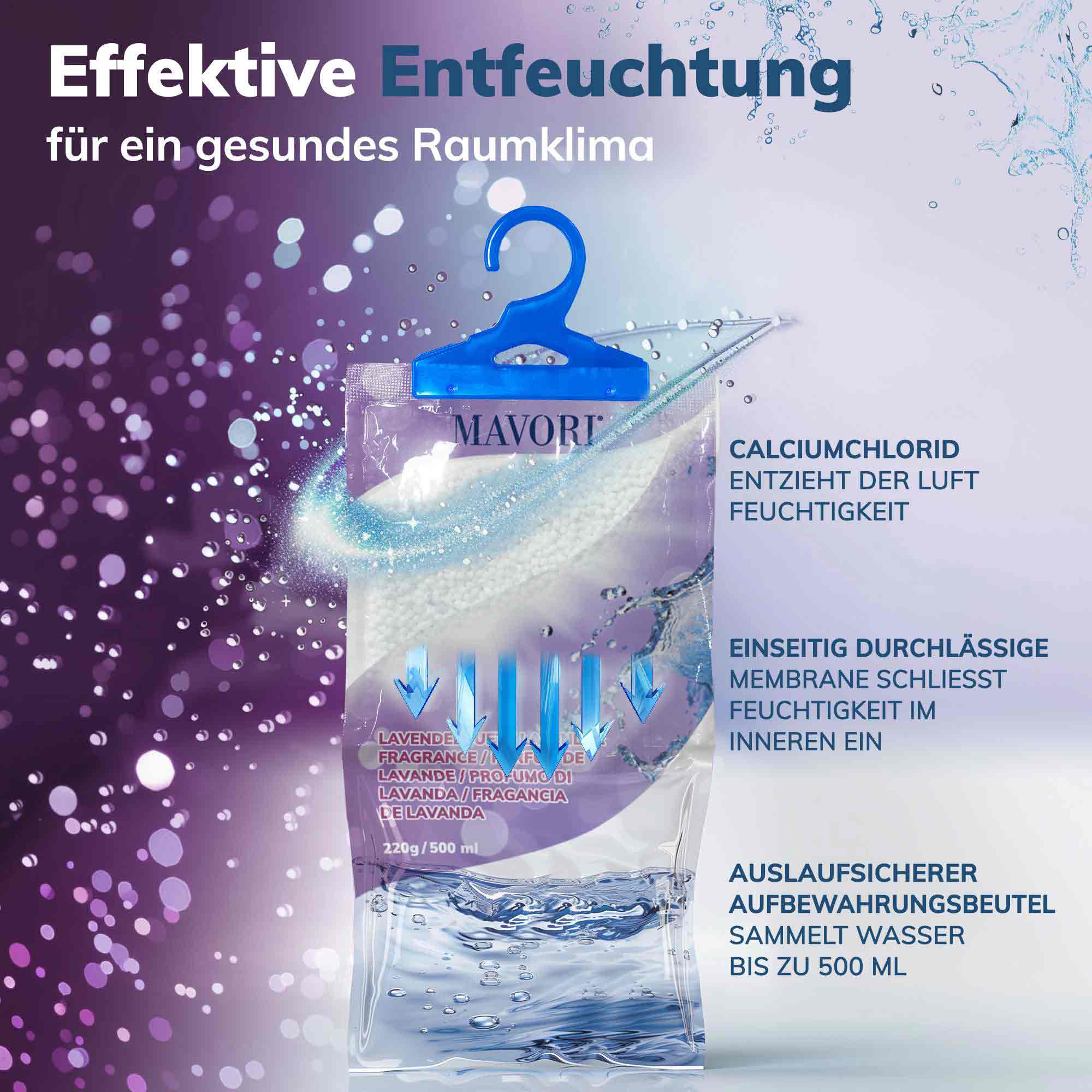 Luftentfeuchter zum Aufhängen - hilft gegen Feuchtigkeit, Schimmel und Gerüche - mit LAVENDELDUFT - NEU