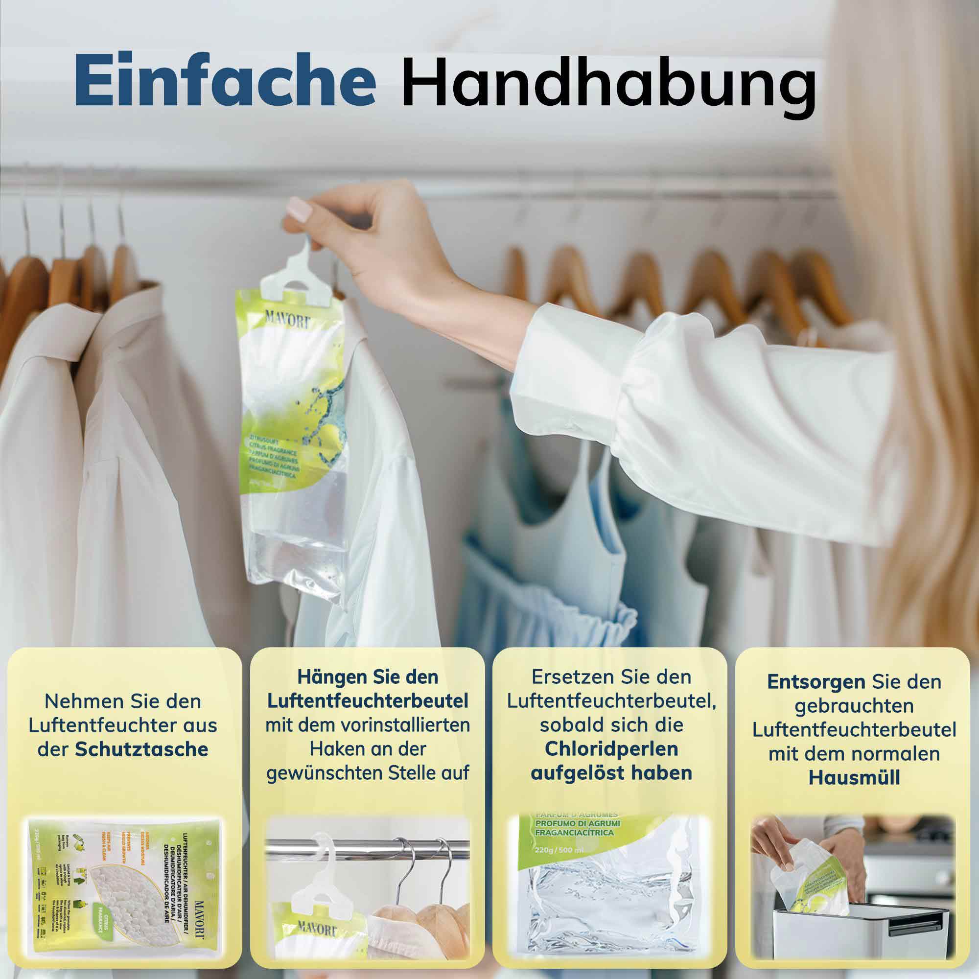 Luftentfeuchter zum Aufhängen - hilft gegen Feuchtigkeit, Schimmel und Gerüche - mit ZITRUSDUFT - NEU