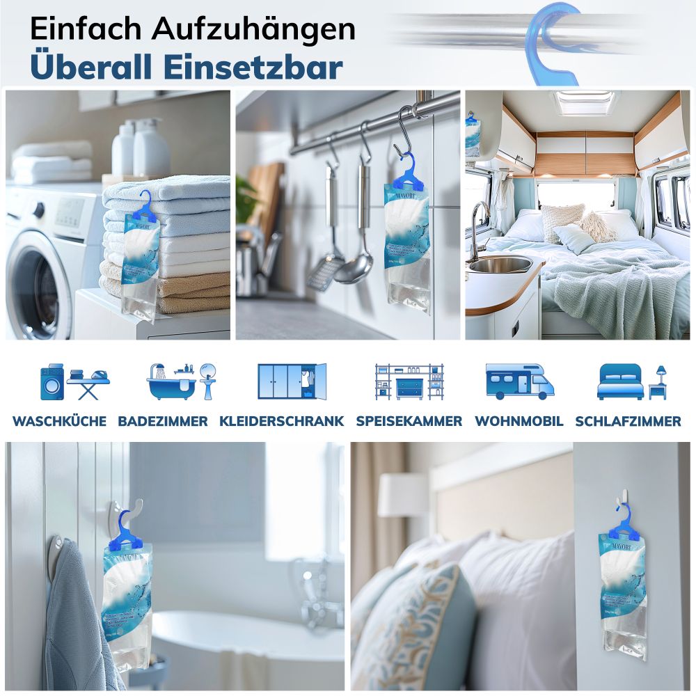 PROFI KLIMA-SET: ANALOGES HYGROMETER-THERMOMETER AUS EDELSTAHL & 10 x LUFTENTFEUCHTER-BEUTEL