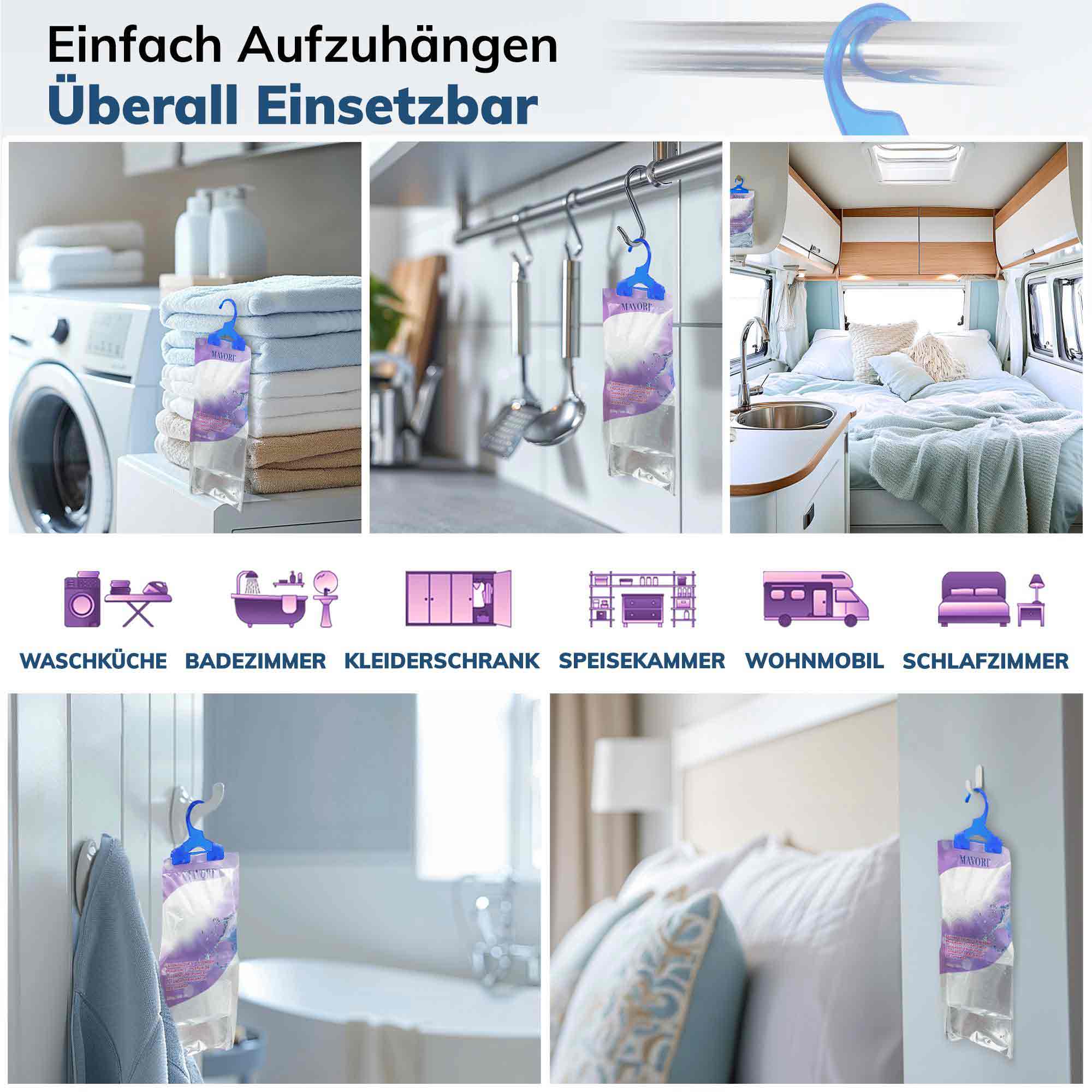 Luftentfeuchter zum Aufhängen - hilft gegen Feuchtigkeit, Schimmel und Gerüche - mit LAVENDELDUFT - NEU