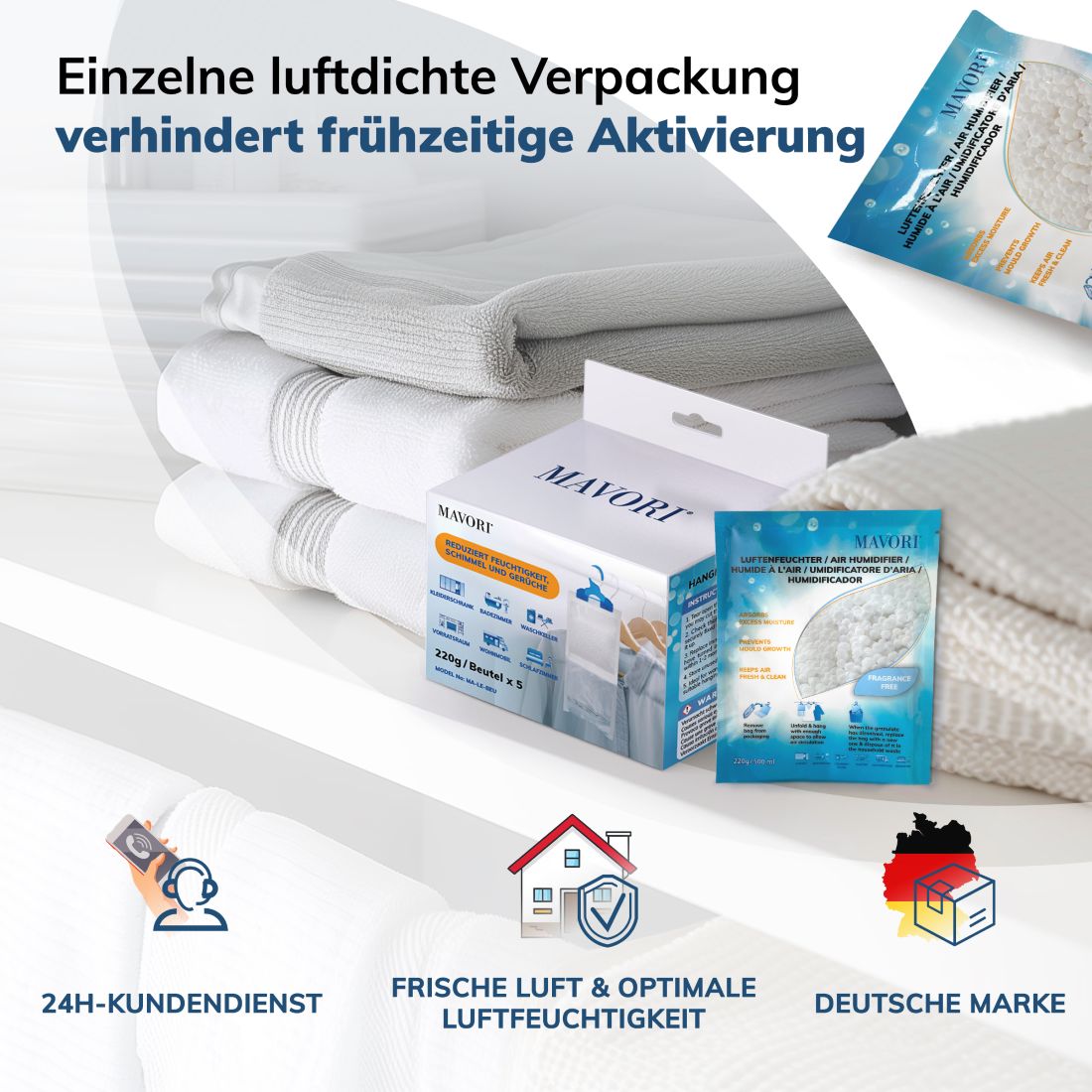 Luftentfeuchter zum Aufhängen - hilft gegen Feuchtigkeit, Schimmel und Gerüche - in 5er bis 30er Set erhältich