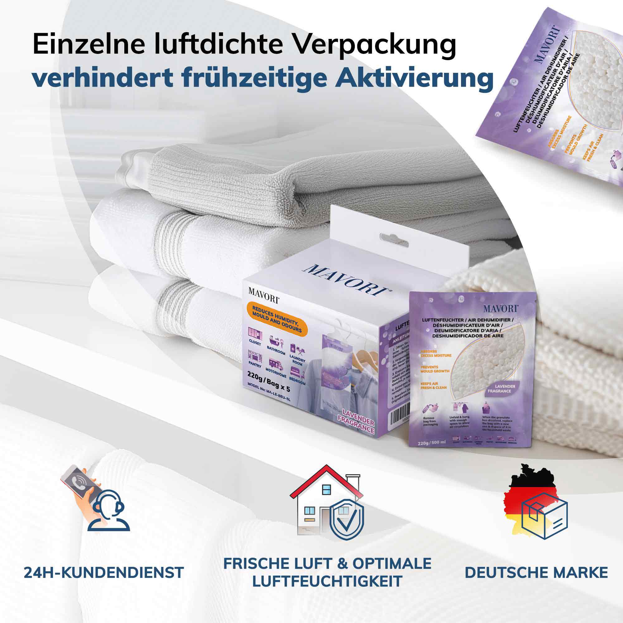 Luftentfeuchter zum Aufhängen - hilft gegen Feuchtigkeit, Schimmel und Gerüche - mit LAVENDELDUFT - NEU