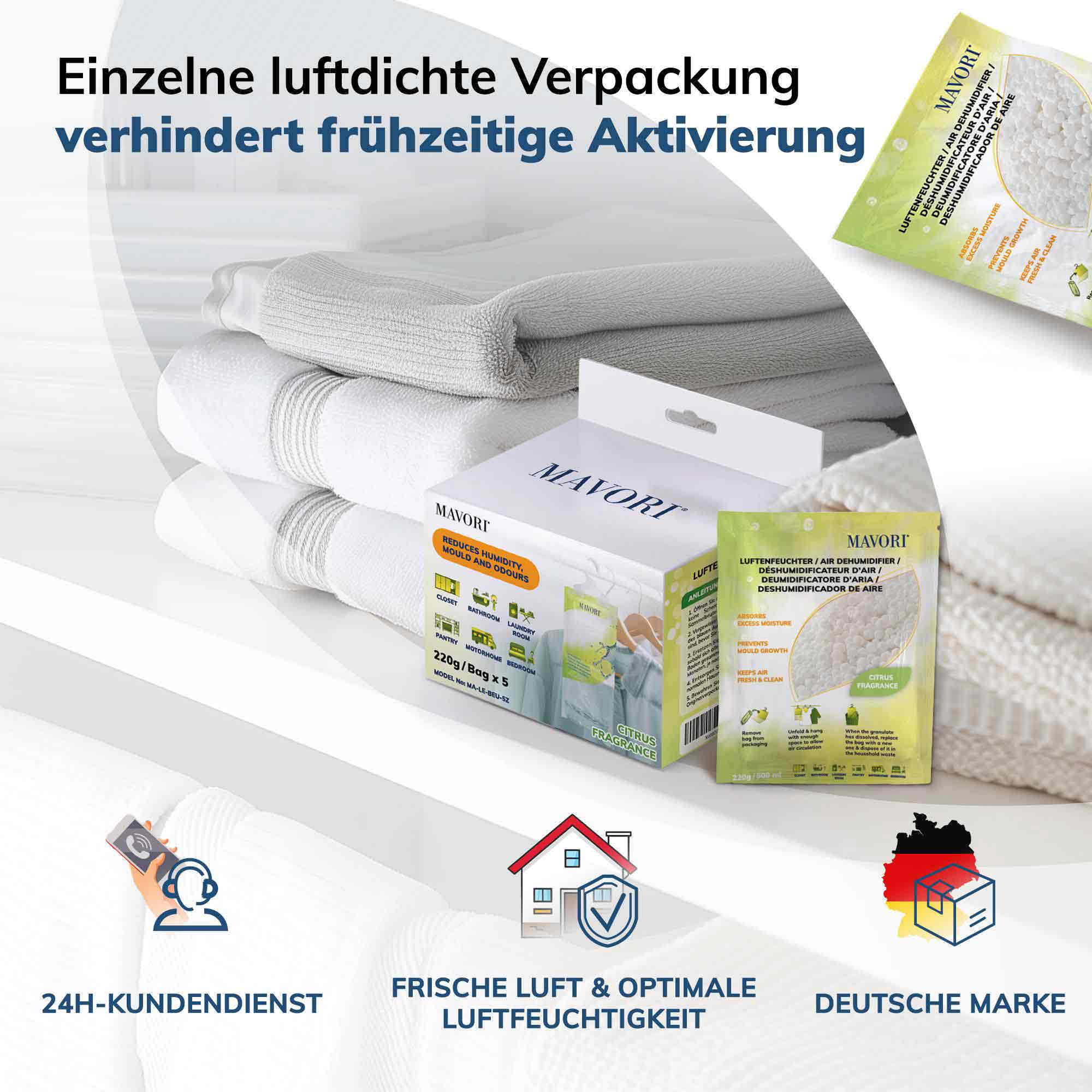 Luftentfeuchter zum Aufhängen - hilft gegen Feuchtigkeit, Schimmel und Gerüche - mit ZITRUSDUFT - NEU