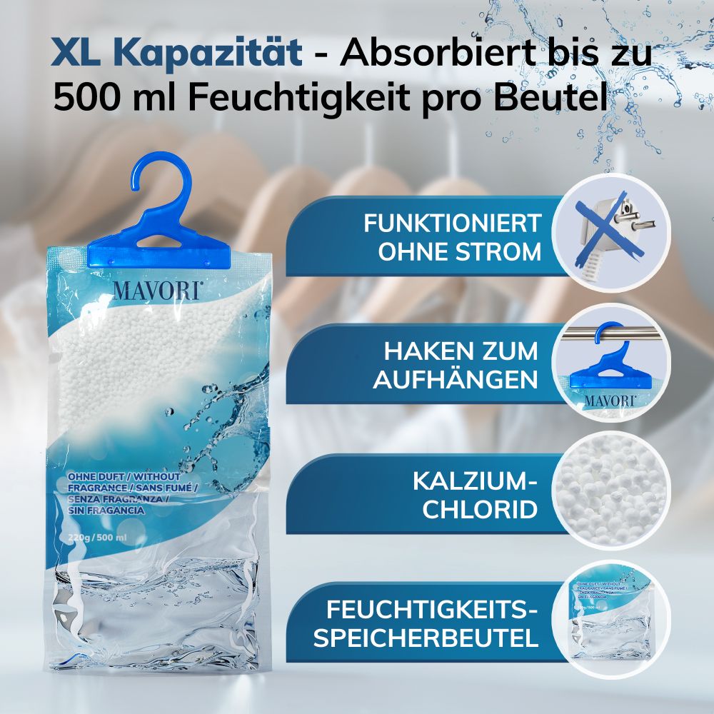 PROFI KLIMA-SET: ANALOGES HYGROMETER-THERMOMETER AUS EDELSTAHL & 10 x LUFTENTFEUCHTER-BEUTEL