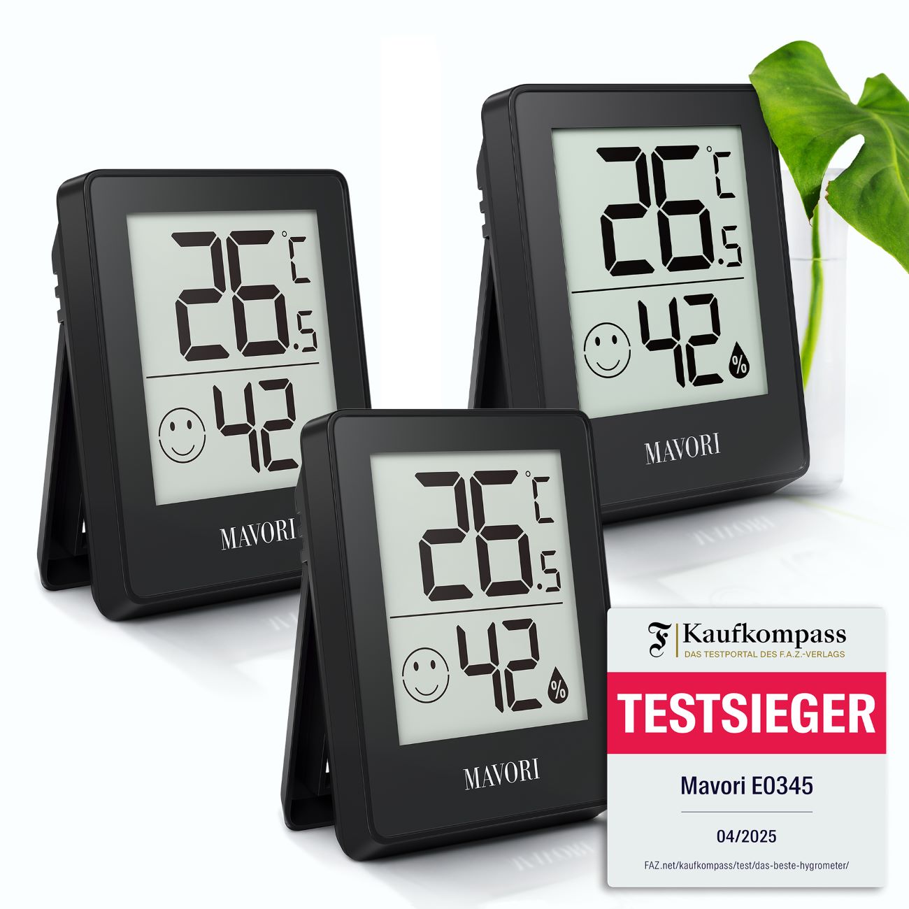 DIGITALER HYGRO-THERMOMETER E0345 - kompakt und mit präzisen Messwerten - TESTSIEGER BEI FAZ-KAUFKOMPASS