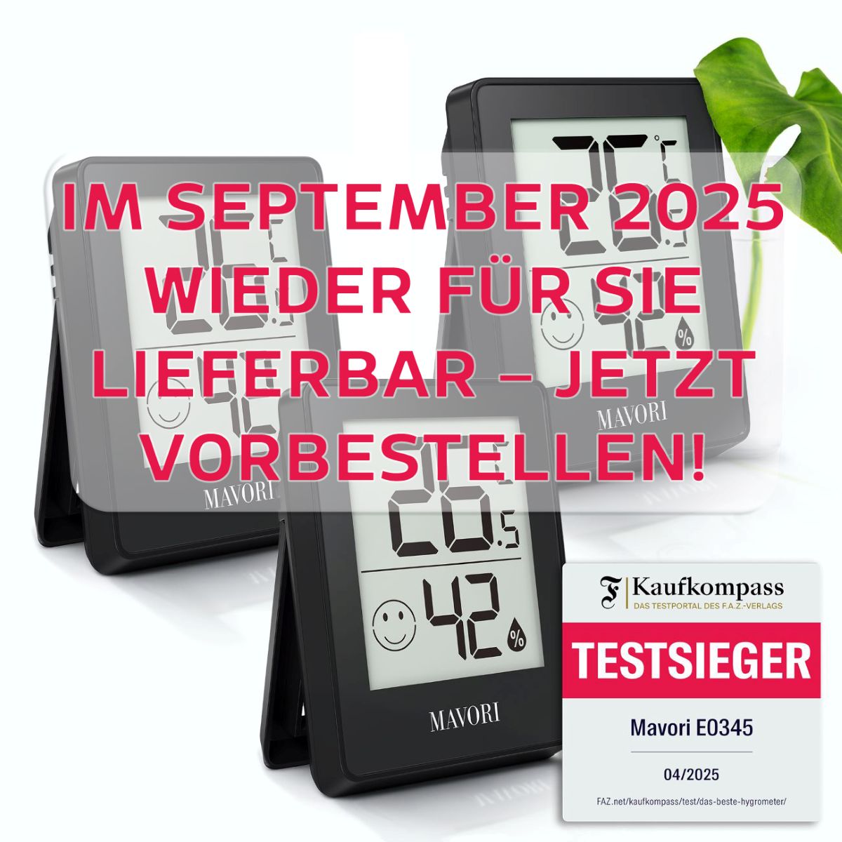 DIGITALER HYGRO-THERMOMETER E0345 - kompakt und mit präzisen Messwerten - TESTSIEGER BEI FAZ-KAUFKOMPASS