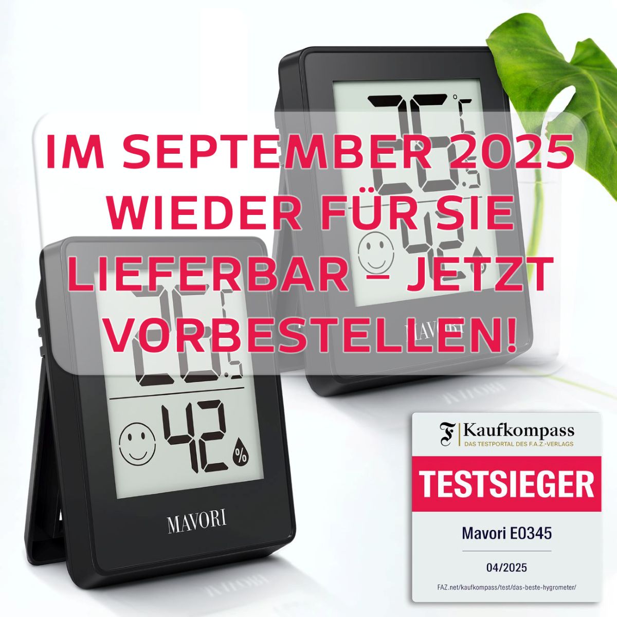 DIGITALER HYGRO-THERMOMETER E0345 - kompakt und mit präzisen Messwerten - TESTSIEGER BEI FAZ-KAUFKOMPASS