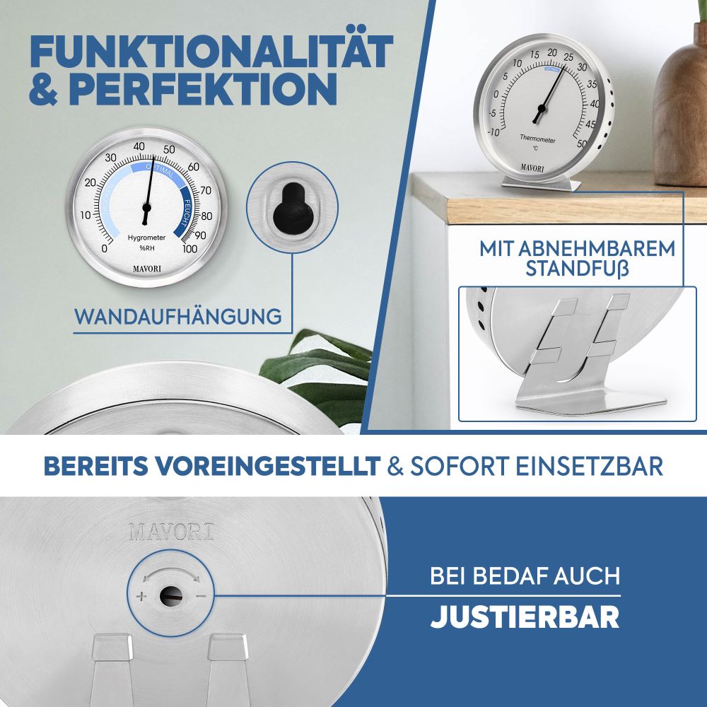 Das perfekte Duo für eine umfassende Kontrolle des Raumklimas: Hygrometer & Thermometer - Ø 9,5 cm
