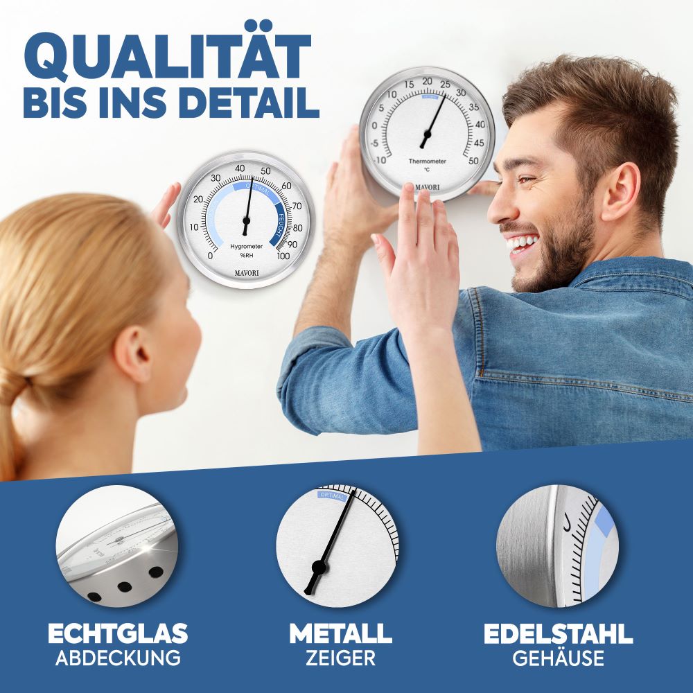 Das perfekte Duo für eine umfassende Kontrolle des Raumklimas: Hygrometer & Thermometer - Ø 9,5 cm