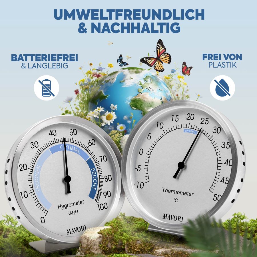 Das perfekte Duo für eine umfassende Kontrolle des Raumklimas: Hygrometer & Thermometer - Ø 9,5 cm
