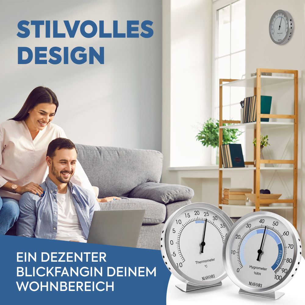 Das perfekte Duo für eine umfassende Kontrolle des Raumklimas: Hygrometer & Thermometer - Ø 9,5 cm