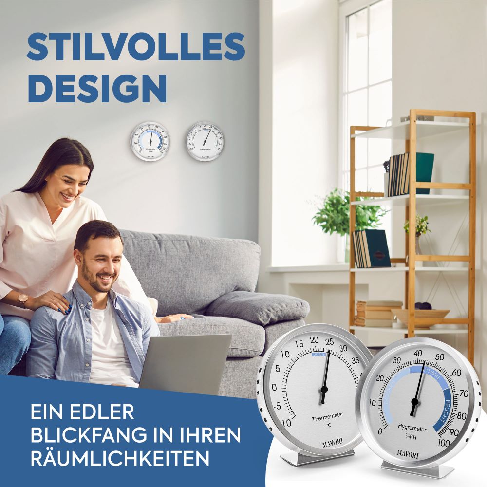 Das perfekte Duo für eine umfassende Kontrolle des Raumklimas: Hygrometer & Thermometer - Ø 9,5 cm