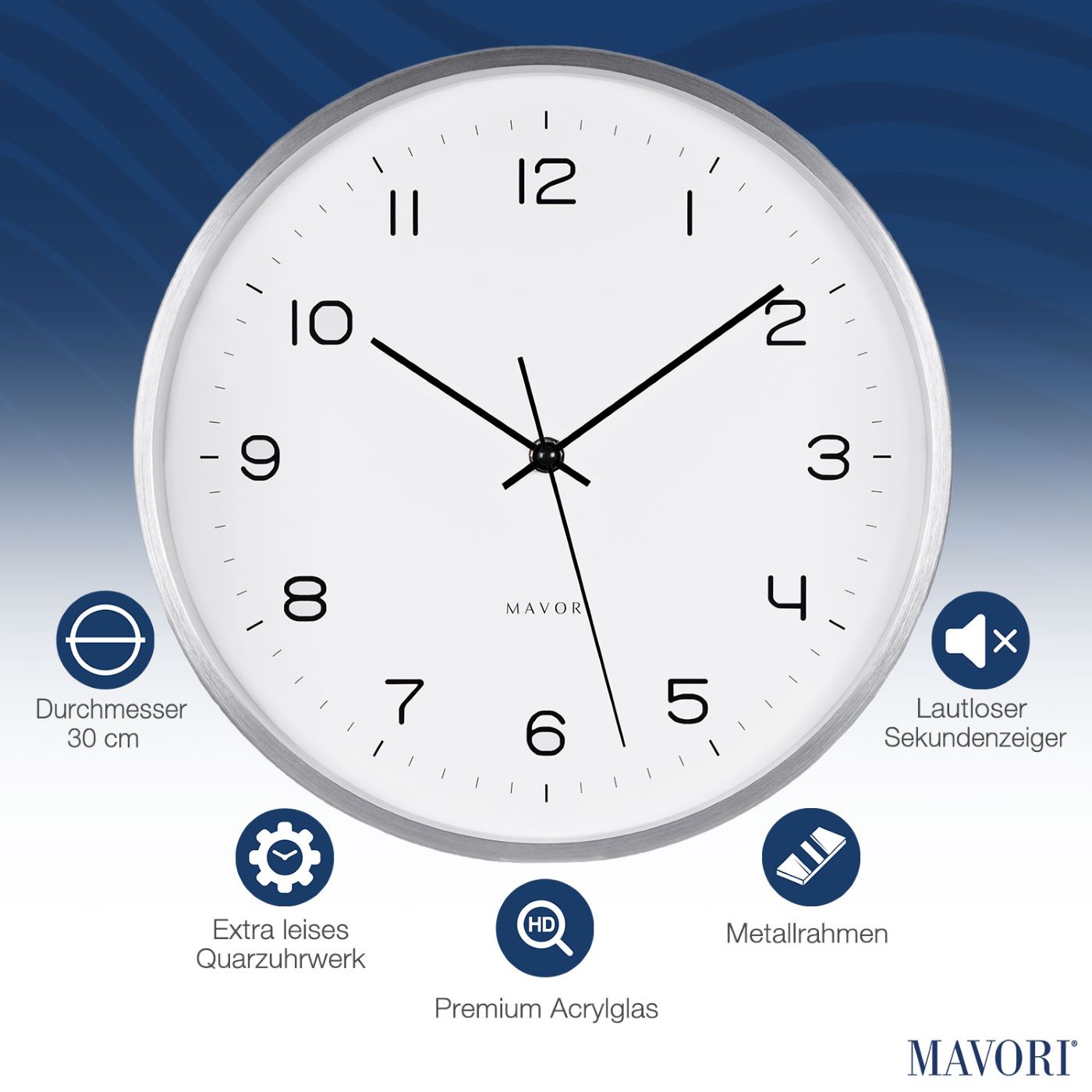 NEUES MODELL - ANALOGE WANDUHR mit Metallrahmen - lautlos und sehr stilvoll