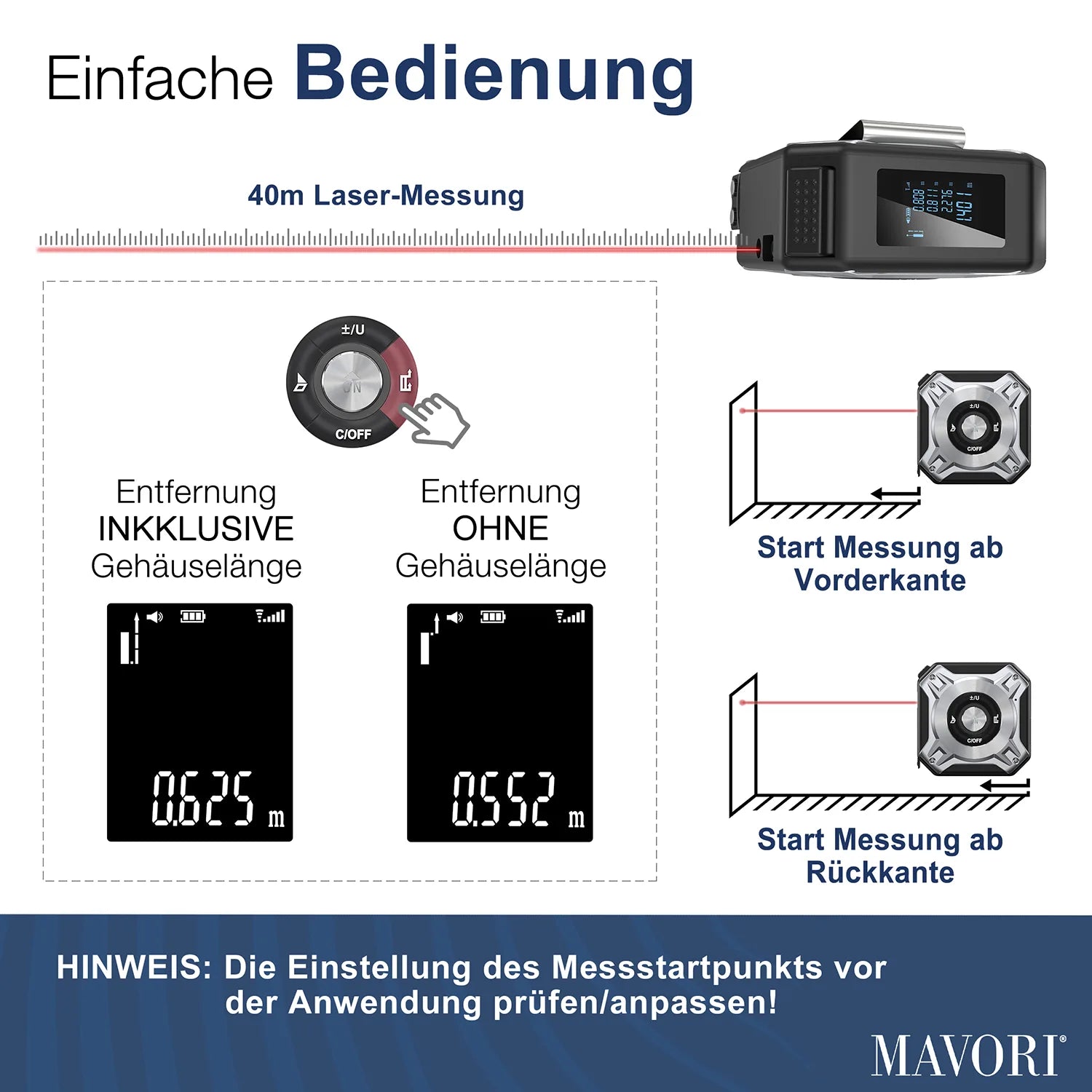 PREMIUM LASER ENTFERNUNGSMESSER MIT MAẞBAND - äußerst präzise und sehr robust