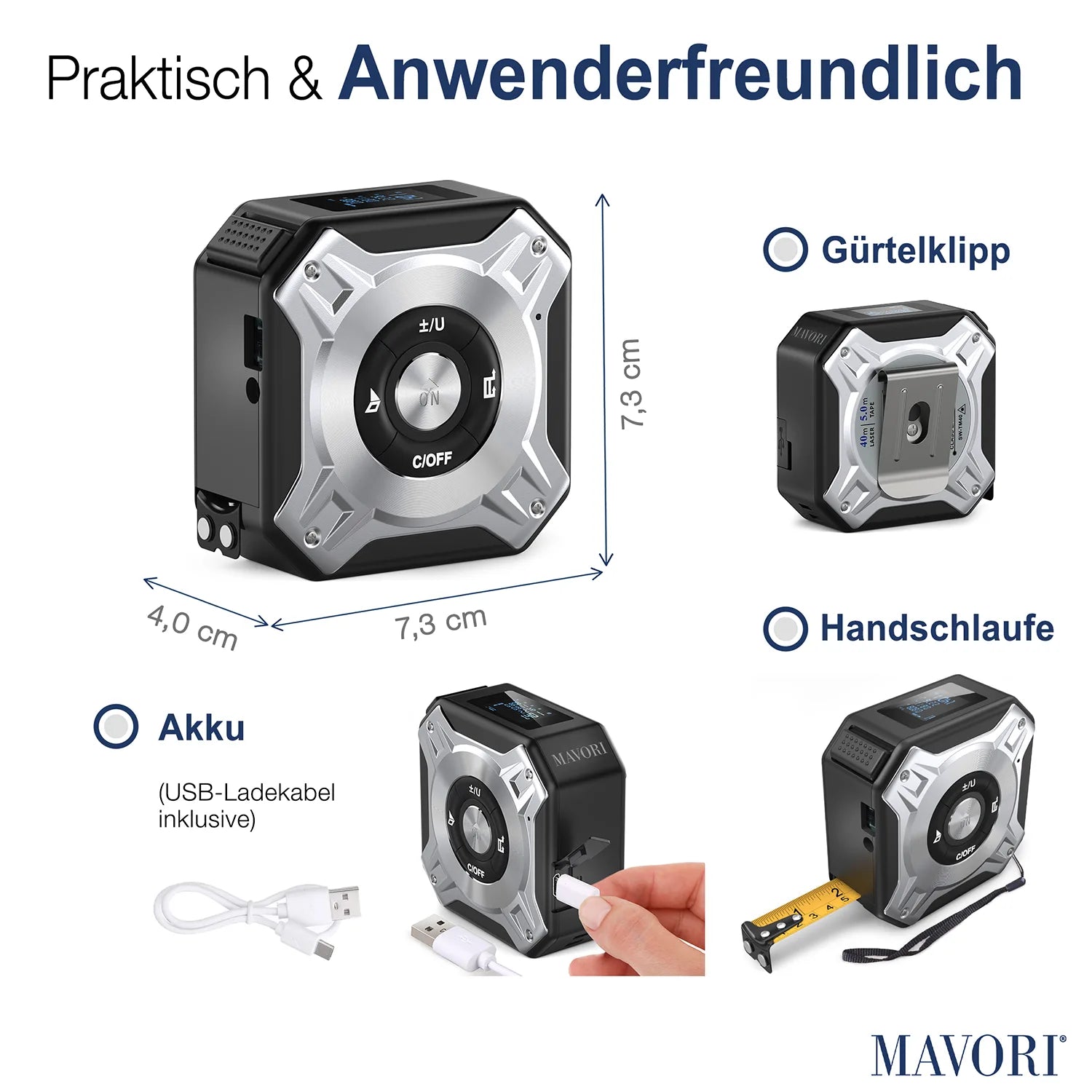 PREMIUM LASER ENTFERNUNGSMESSER MIT MAẞBAND - äußerst präzise und sehr robust