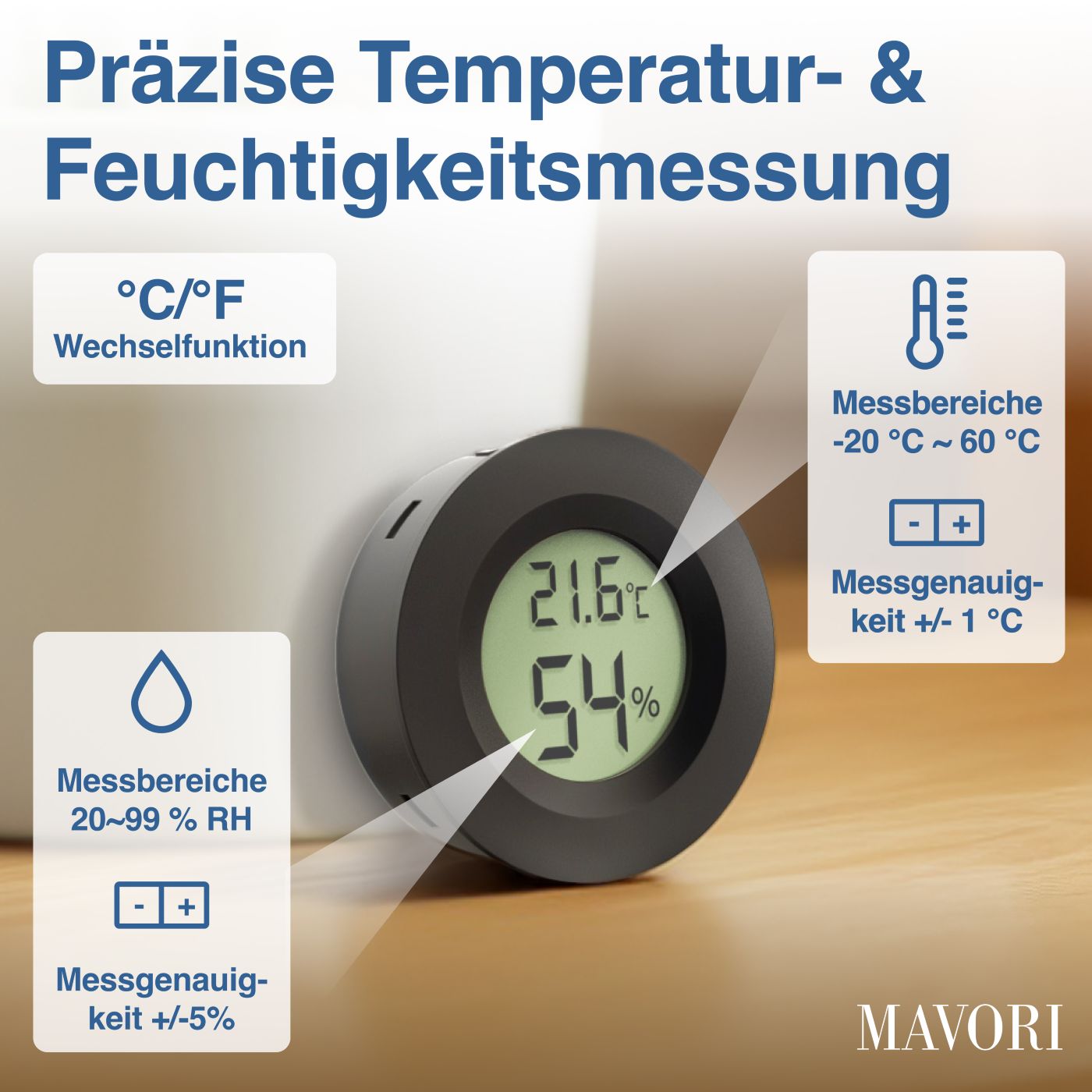 MINI HYGRO-THERMOMETER - sehr zuverlässig und vielseitig einsetzbar - inklusive Batterien
