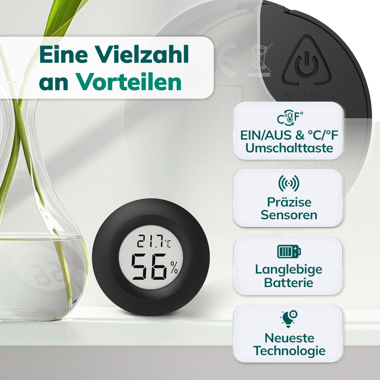 MINI HYGRO-THERMOMETER - sehr zuverlässig und vielseitig einsetzbar - inklusive Batterien