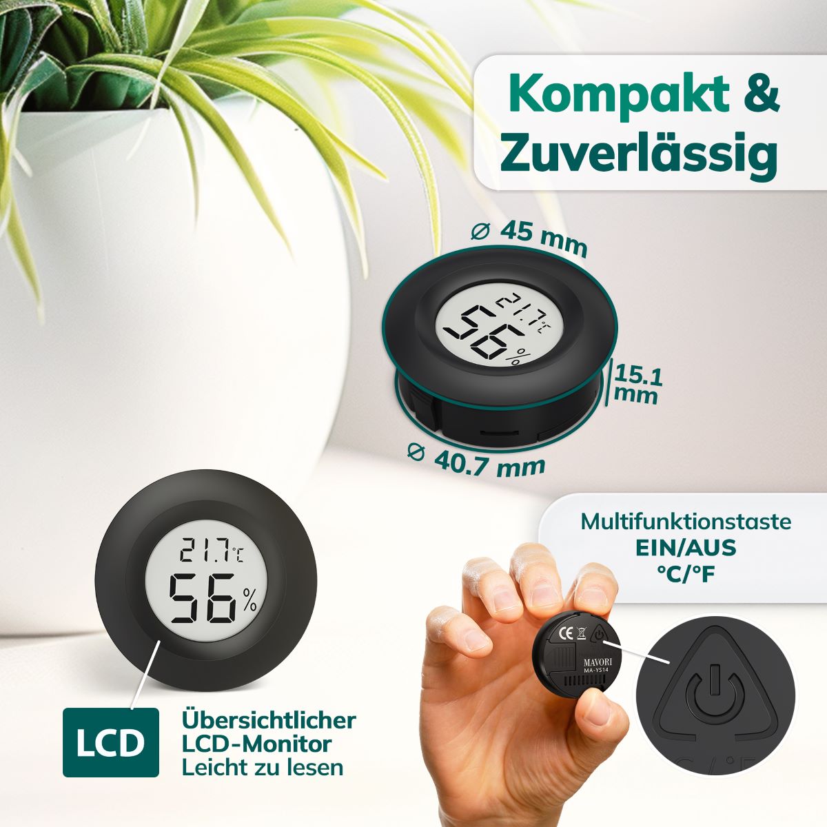 MINI HYGRO-THERMOMETER - sehr zuverlässig und vielseitig einsetzbar - inklusive Batterien