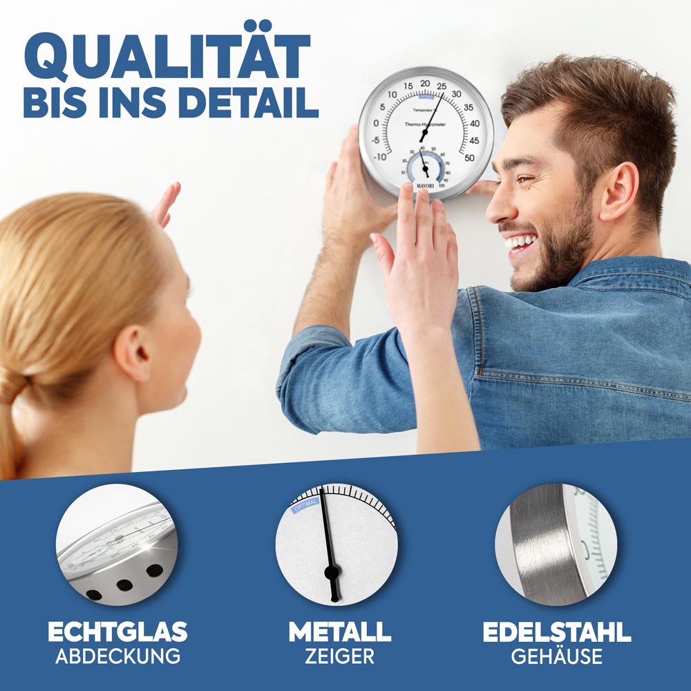 2 in 1 THERMOMETER & HYGROMETER aus Edelstahl - Funktional und Stilvoll - Ø 12,5 cm