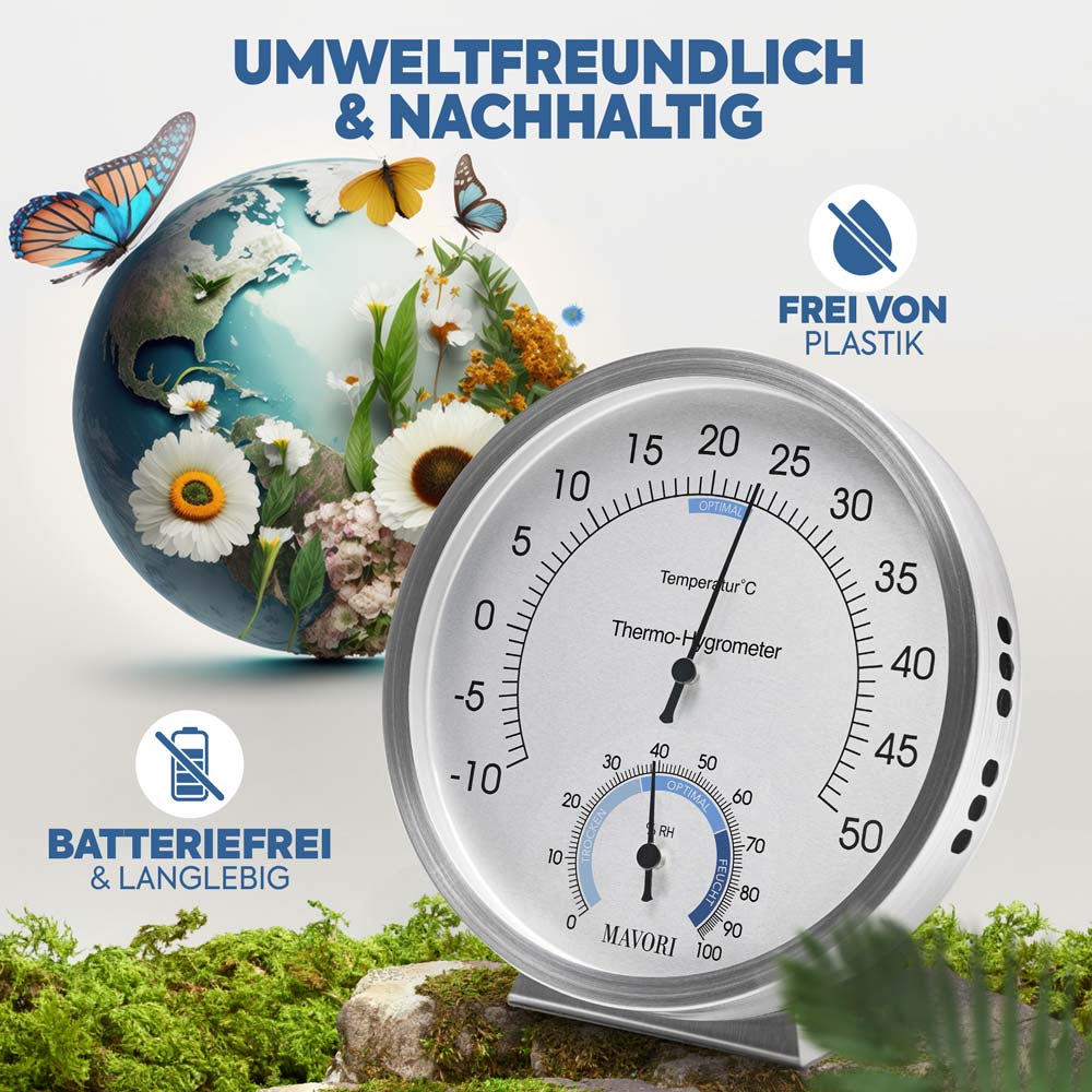 2 in 1 THERMOMETER & HYGROMETER aus Edelstahl - Funktional und Stilvoll - Ø 12,5 cm
