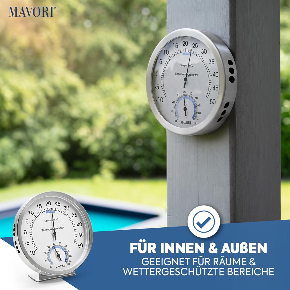 2 in 1 THERMOMETER & HYGROMETER aus Edelstahl - Funktional und Stilvoll - Ø 12,5 cm