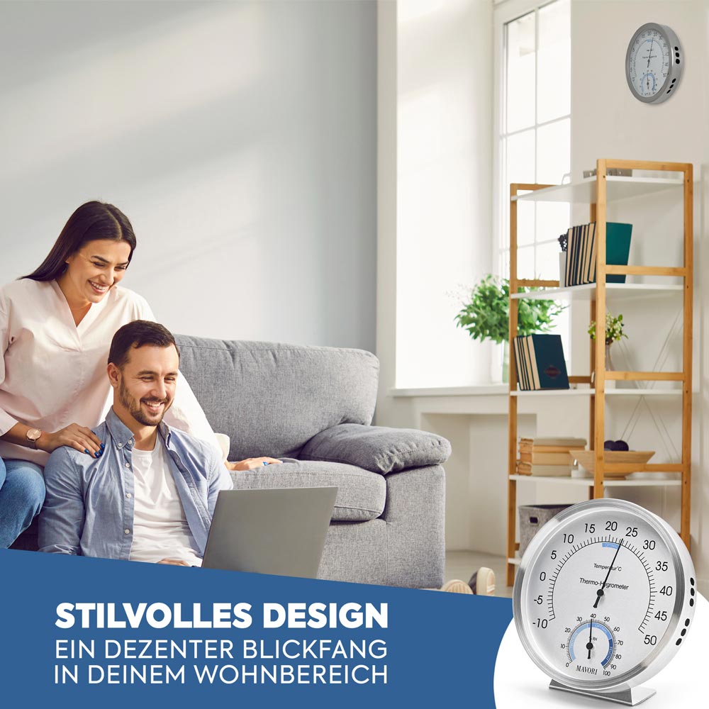 2 in 1 THERMOMETER & HYGROMETER aus Edelstahl - Funktional und Stilvoll - Ø 12,5 cm