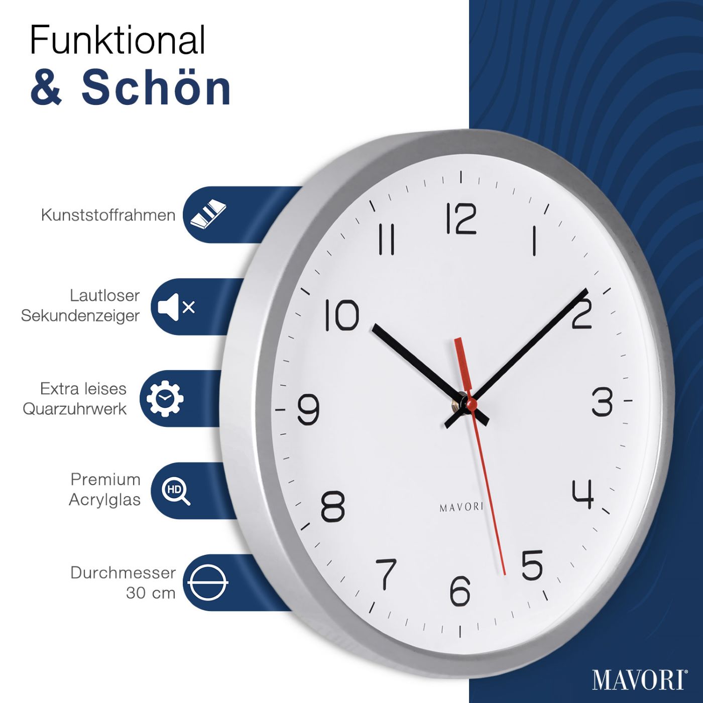 ANALOGE WANDUHR OHNE TICKGERÄUSCHE - lautlos und hochwertig