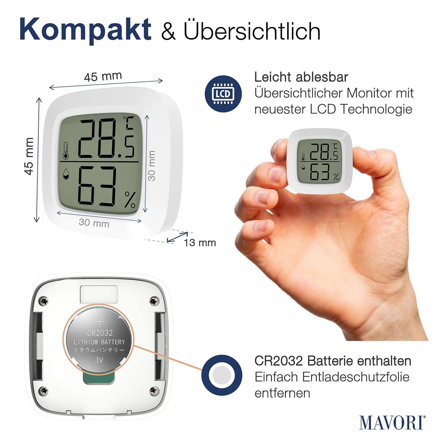 KOMPAKTER HYGRO-THERMOMETER - präzise und inklusive Batterien - NEUES MODELL