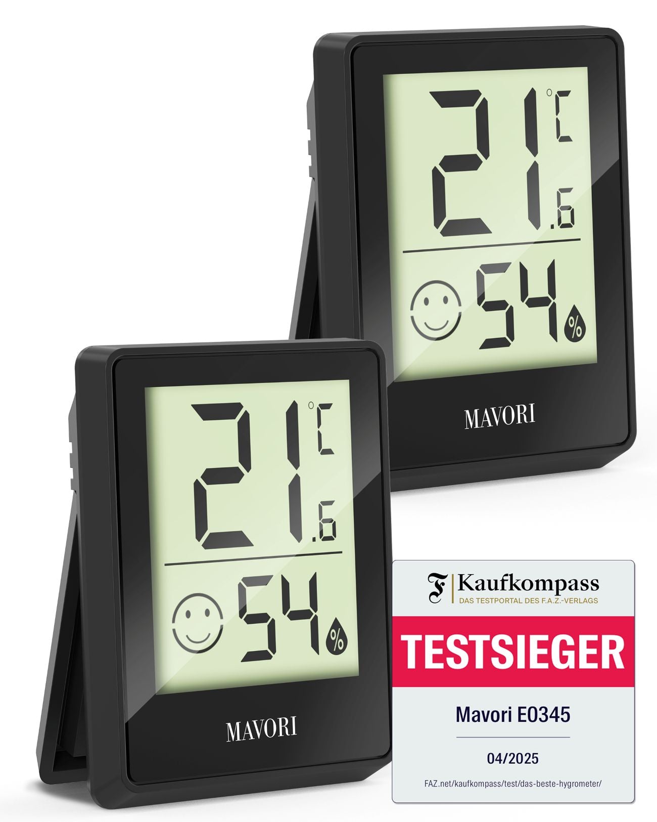 DIGITALER HYGRO-THERMOMETER E0345 - kompakt und mit präzisen Messwerten - TESTSIEGER BEI FAZ-KAUFKOMPASS