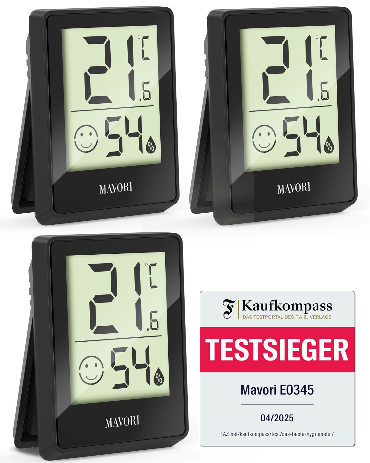 DIGITALER HYGRO-THERMOMETER E0345 - kompakt und mit präzisen Messwerten - TESTSIEGER BEI FAZ-KAUFKOMPASS