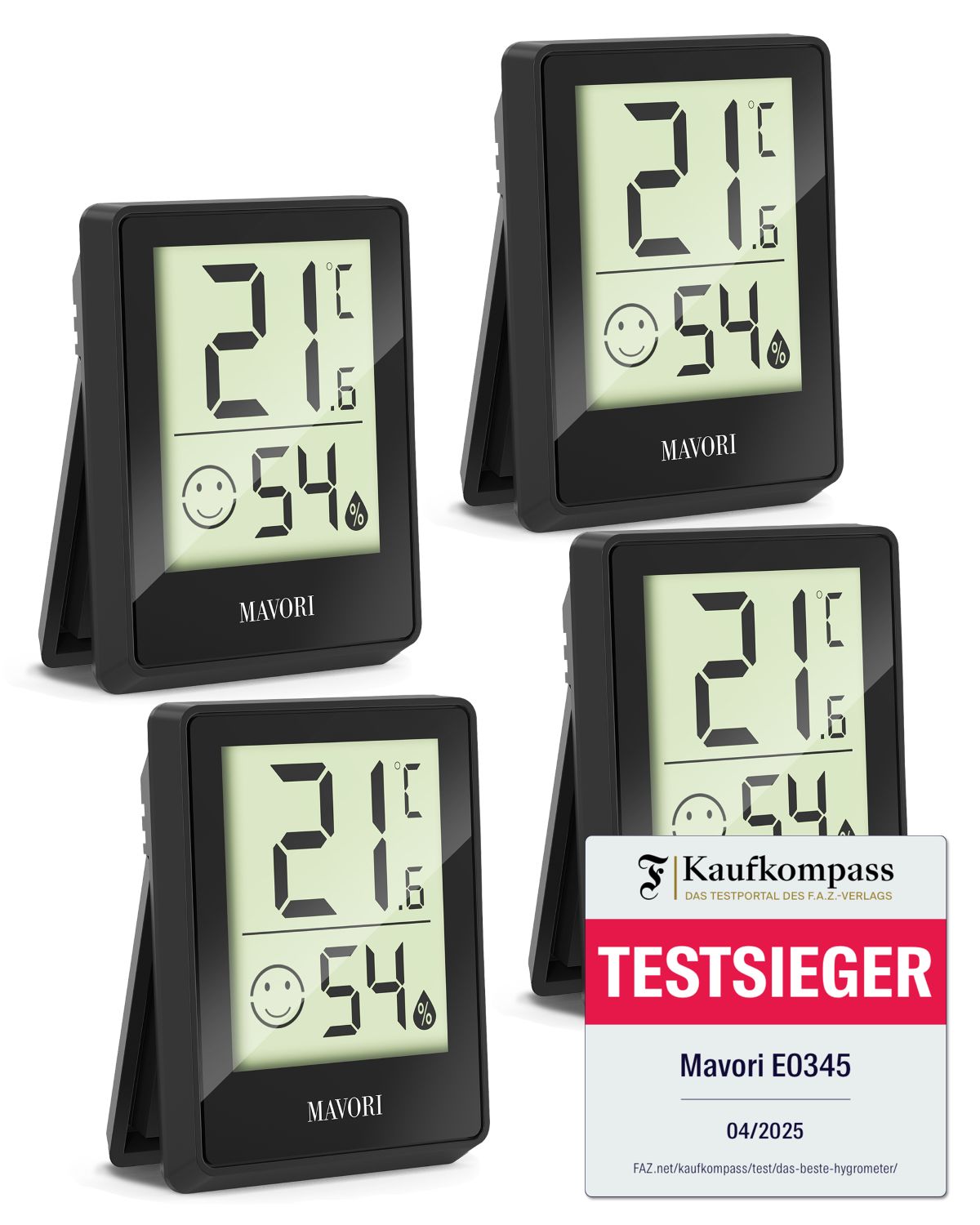 DIGITALER HYGRO-THERMOMETER E0345 - kompakt und mit präzisen Messwerten - TESTSIEGER BEI FAZ-KAUFKOMPASS