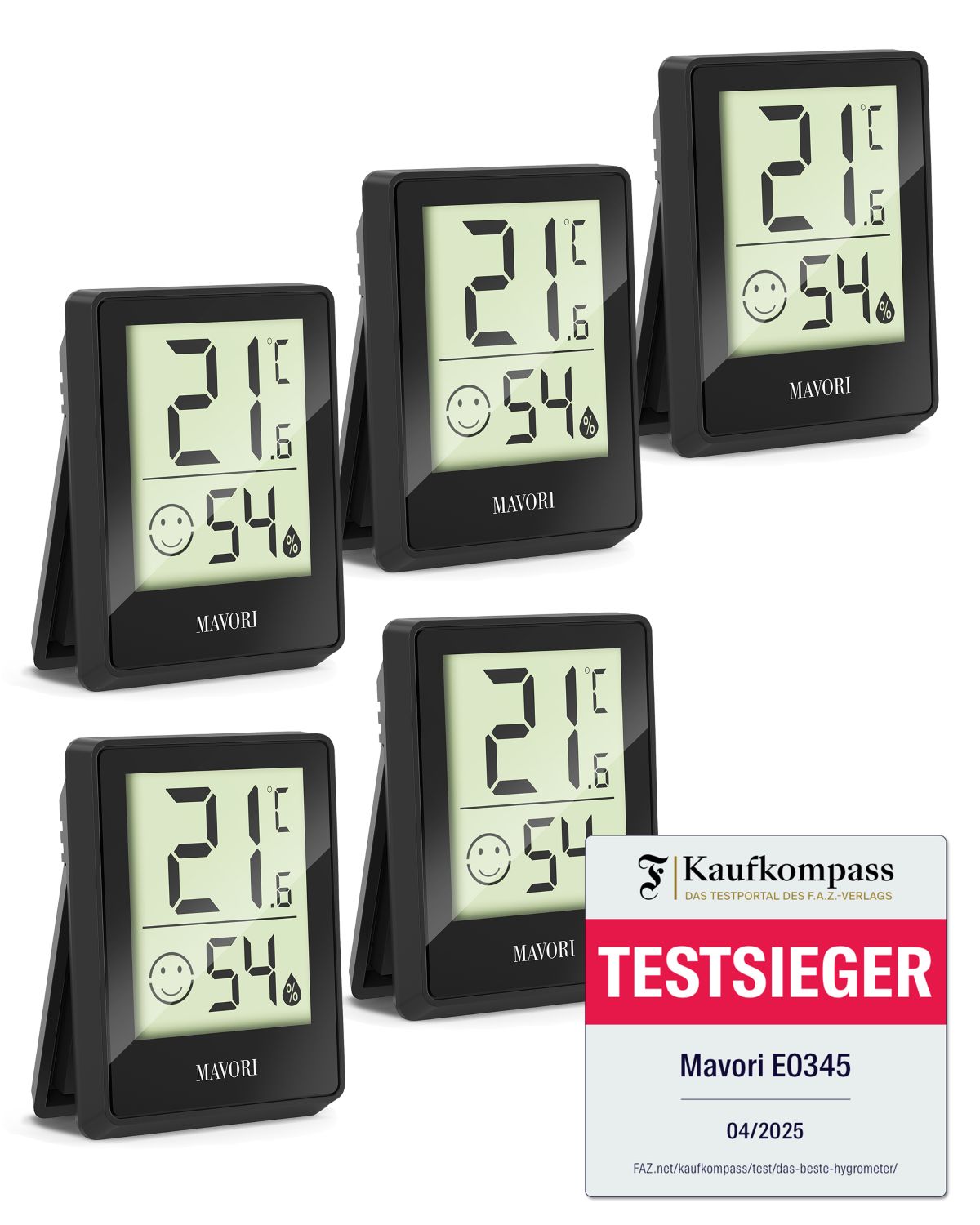 DIGITALER HYGRO-THERMOMETER E0345 - kompakt und mit präzisen Messwerten - TESTSIEGER BEI FAZ-KAUFKOMPASS