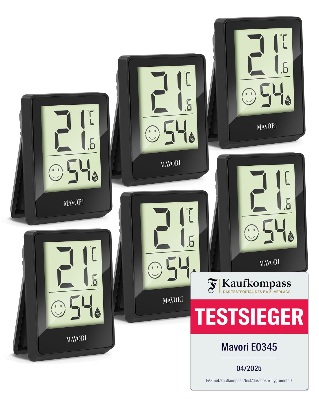 DIGITALER HYGRO-THERMOMETER E0345 - kompakt und mit präzisen Messwerten - TESTSIEGER BEI FAZ-KAUFKOMPASS