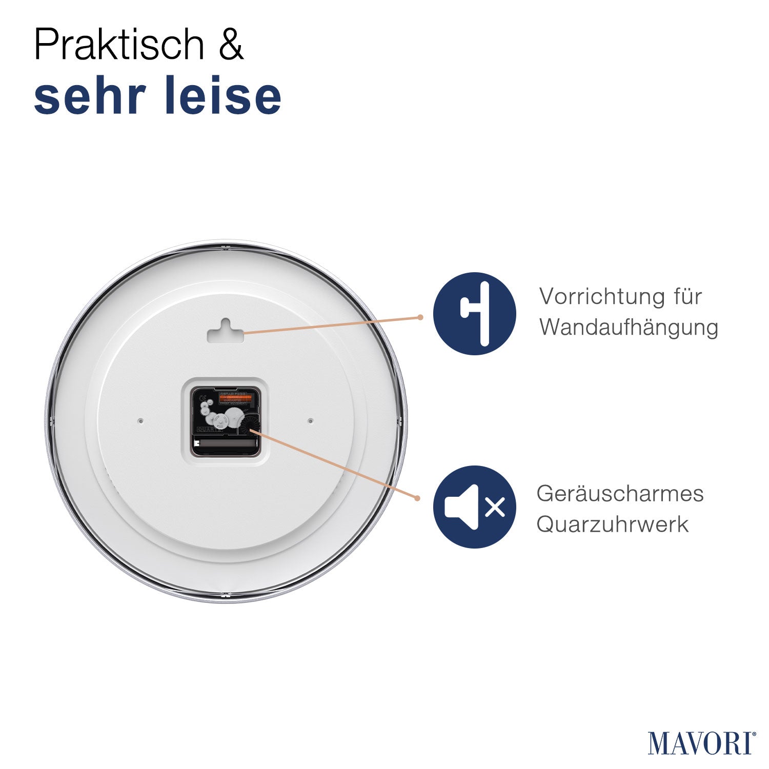 NEUES MODELL - ANALOGE WANDUHR mit Metallrahmen - lautlos und sehr stilvoll