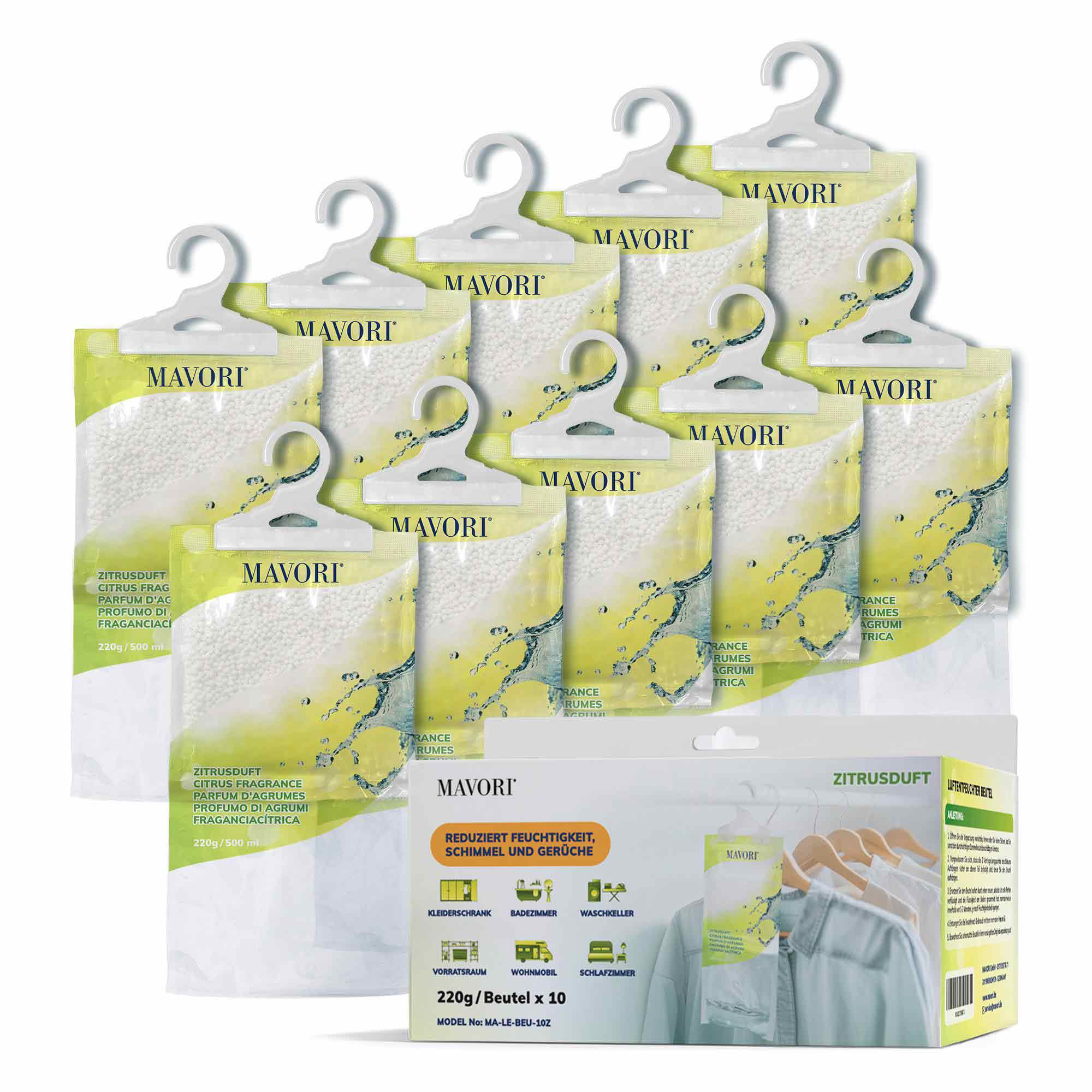 Luftentfeuchter zum Aufhängen - hilft gegen Feuchtigkeit, Schimmel und Gerüche - mit ZITRUSDUFT - NEU