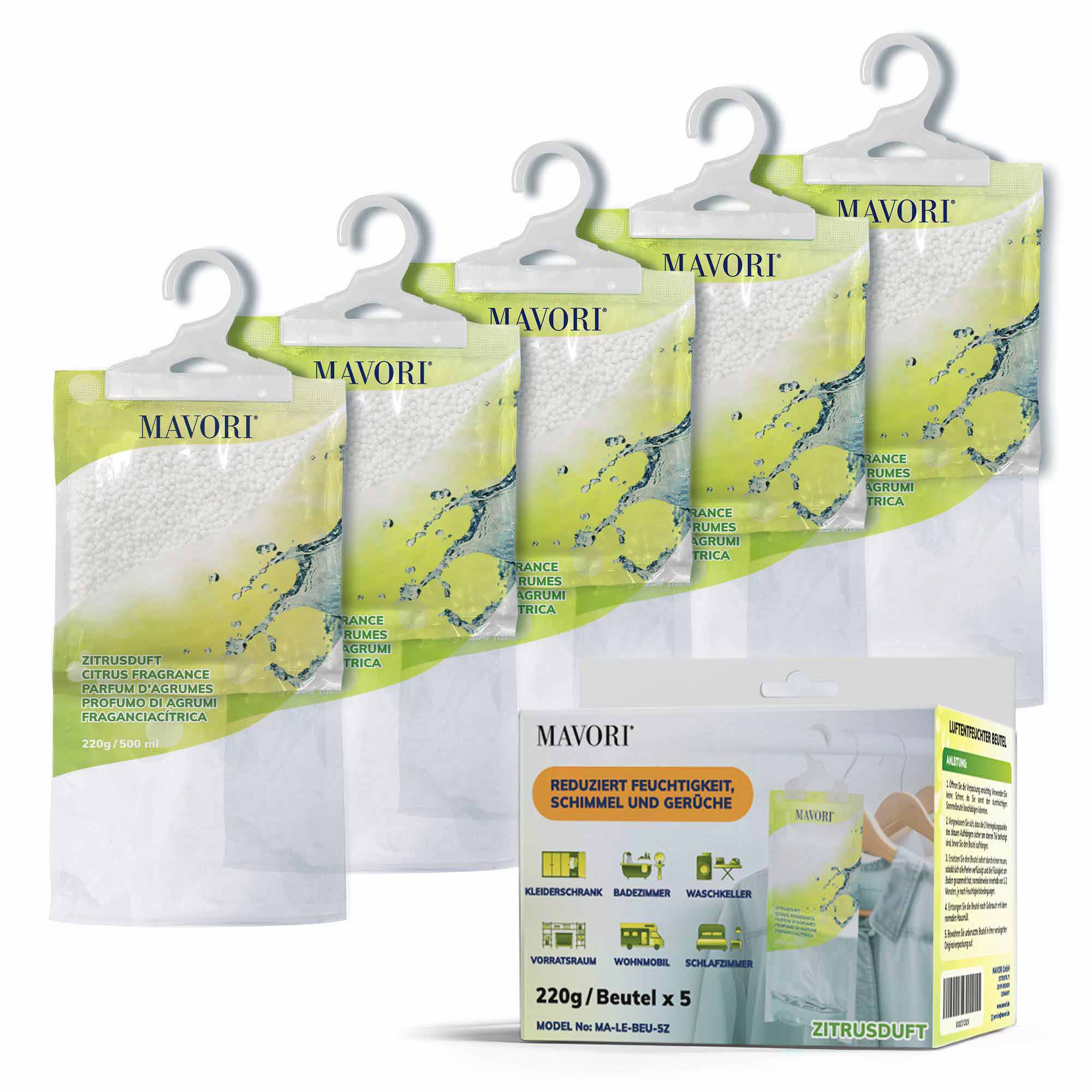 Luftentfeuchter zum Aufhängen - hilft gegen Feuchtigkeit, Schimmel und Gerüche - mit ZITRUSDUFT - NEU