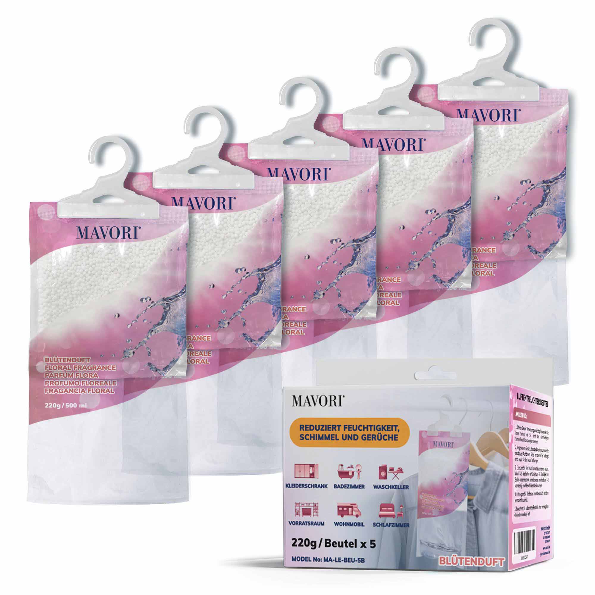 Luftentfeuchter zum Aufhängen - hilft gegen Feuchtigkeit, Schimmel und Gerüche - mit BLÜTENDUFT - NEU