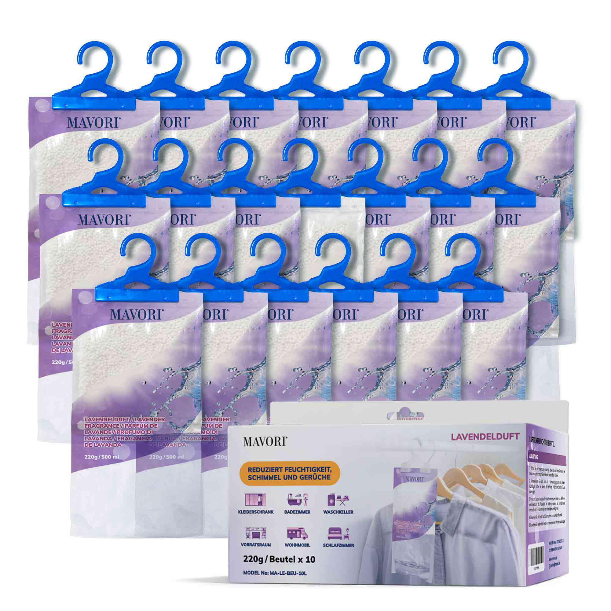 Luftentfeuchter zum Aufhängen - hilft gegen Feuchtigkeit, Schimmel und Gerüche - mit LAVENDELDUFT - NEU