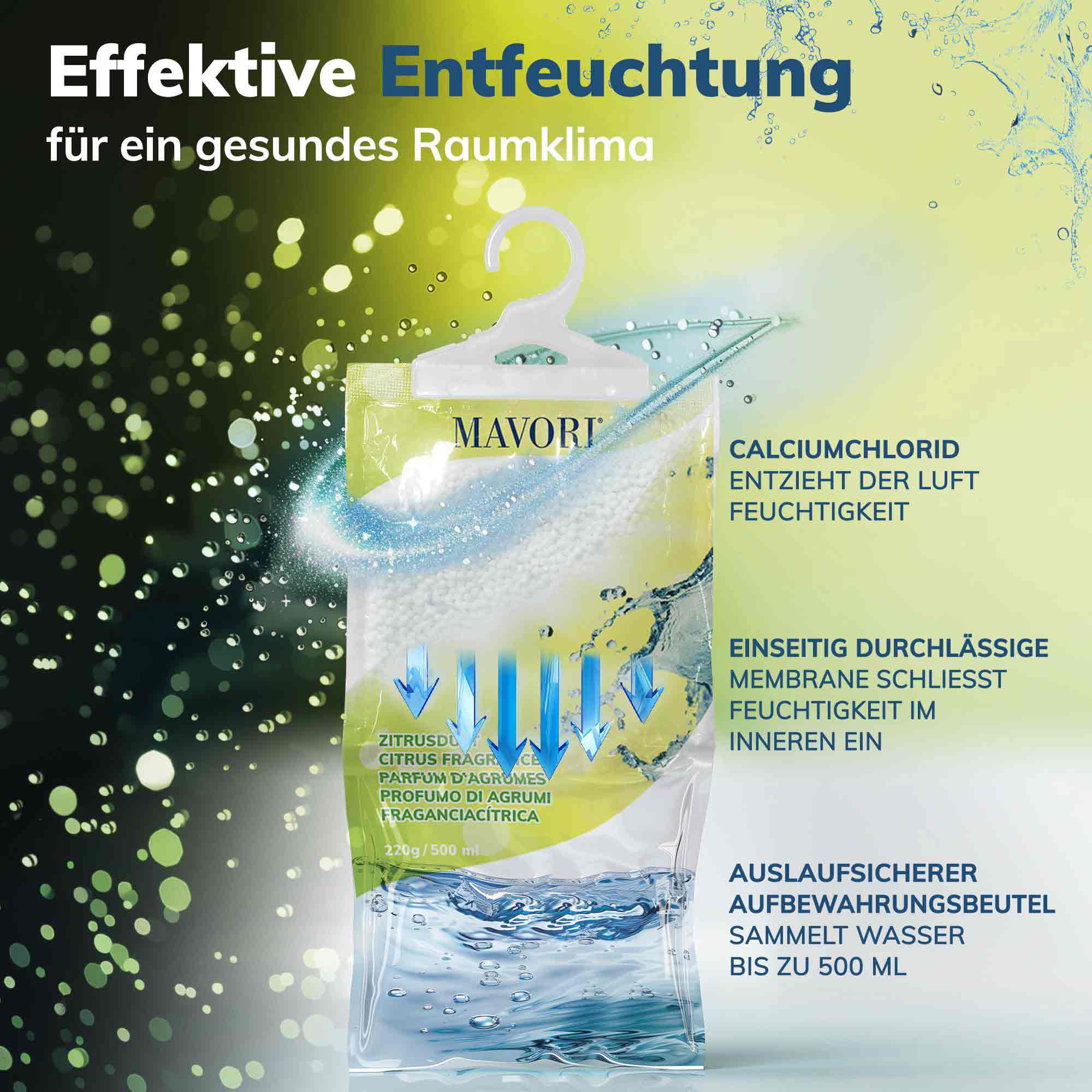 Luftentfeuchter zum Aufhängen - hilft gegen Feuchtigkeit, Schimmel und Gerüche - mit ZITRUSDUFT - NEU