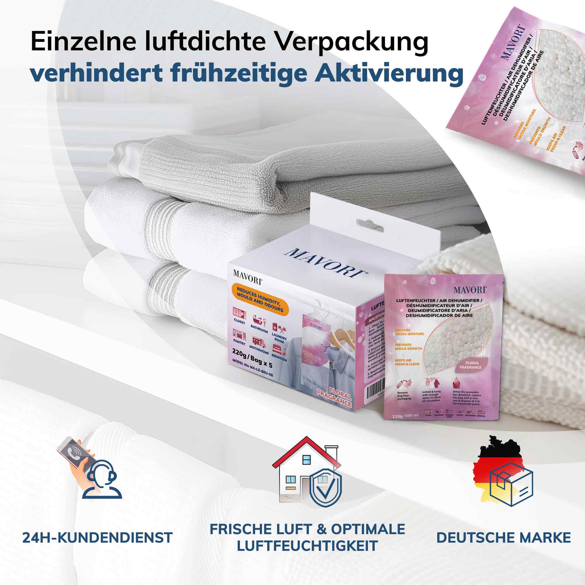 Luftentfeuchter zum Aufhängen - hilft gegen Feuchtigkeit, Schimmel und Gerüche - mit BLÜTENDUFT - NEU