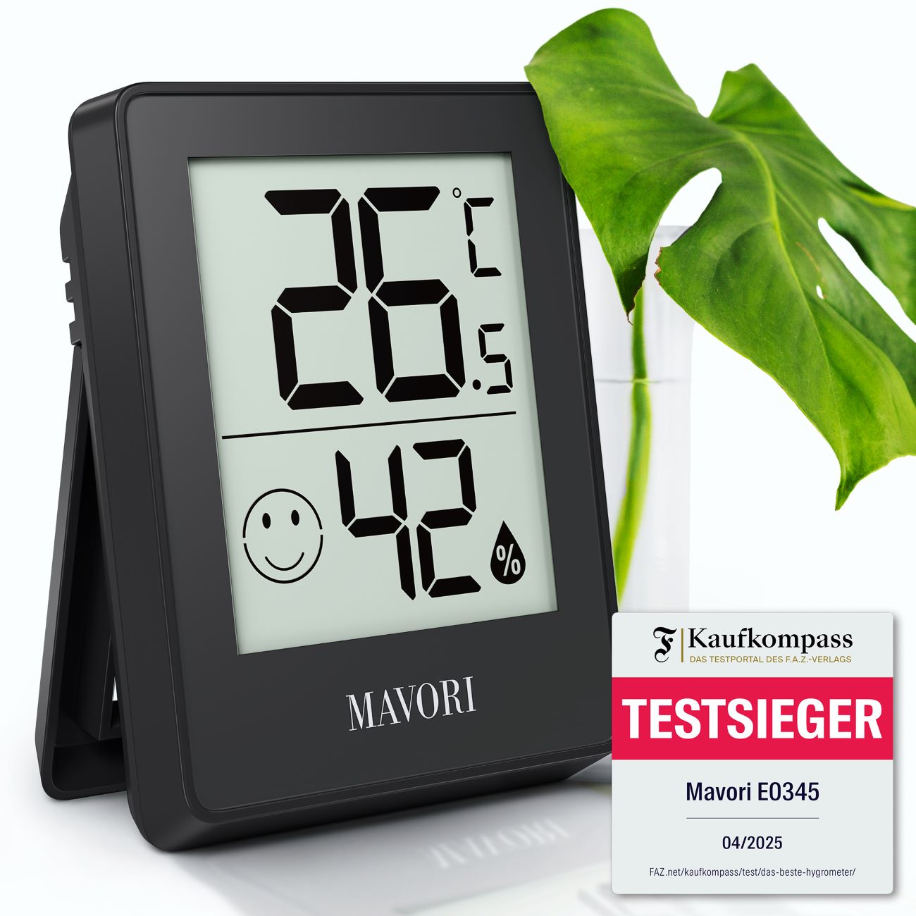 DIGITALER HYGRO-THERMOMETER E0345 - kompakt und mit präzisen Messwerten - TESTSIEGER BEI FAZ-KAUFKOMPASS