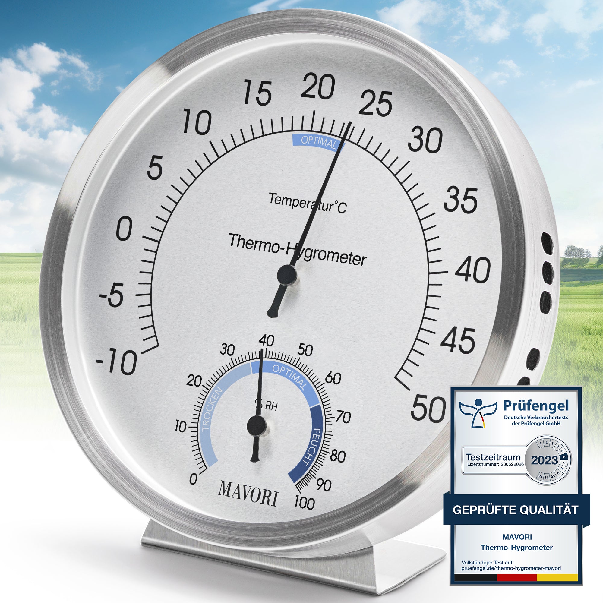 2 in 1 THERMOMETER & HYGROMETER aus Edelstahl - Funktional und Stilvoll - Ø 12,5 cm