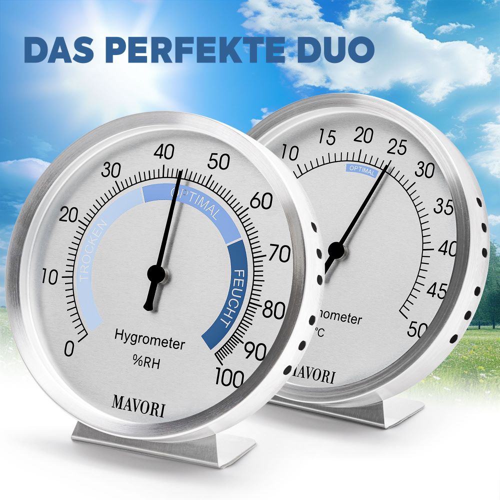 Das perfekte Duo für eine umfassende Kontrolle des Raumklimas: Hygrometer & Thermometer - Ø 9,5 cm