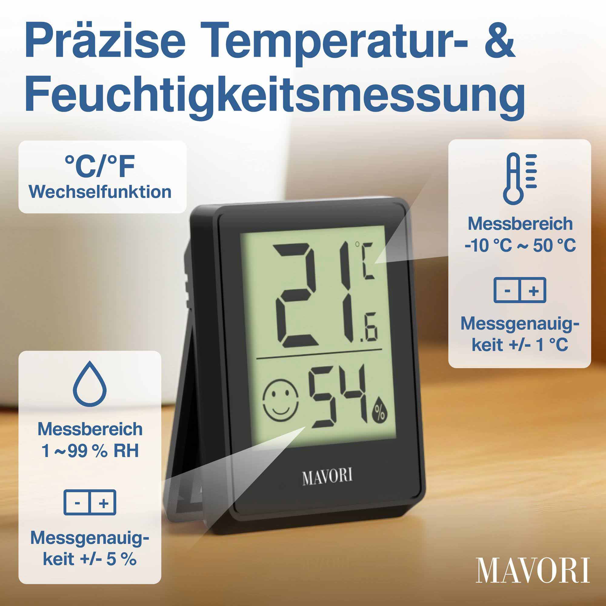 DIGITALER HYGRO-THERMOMETER E0345 - kompakt und mit präzisen Messwerten - TESTSIEGER BEI FAZ-KAUFKOMPASS