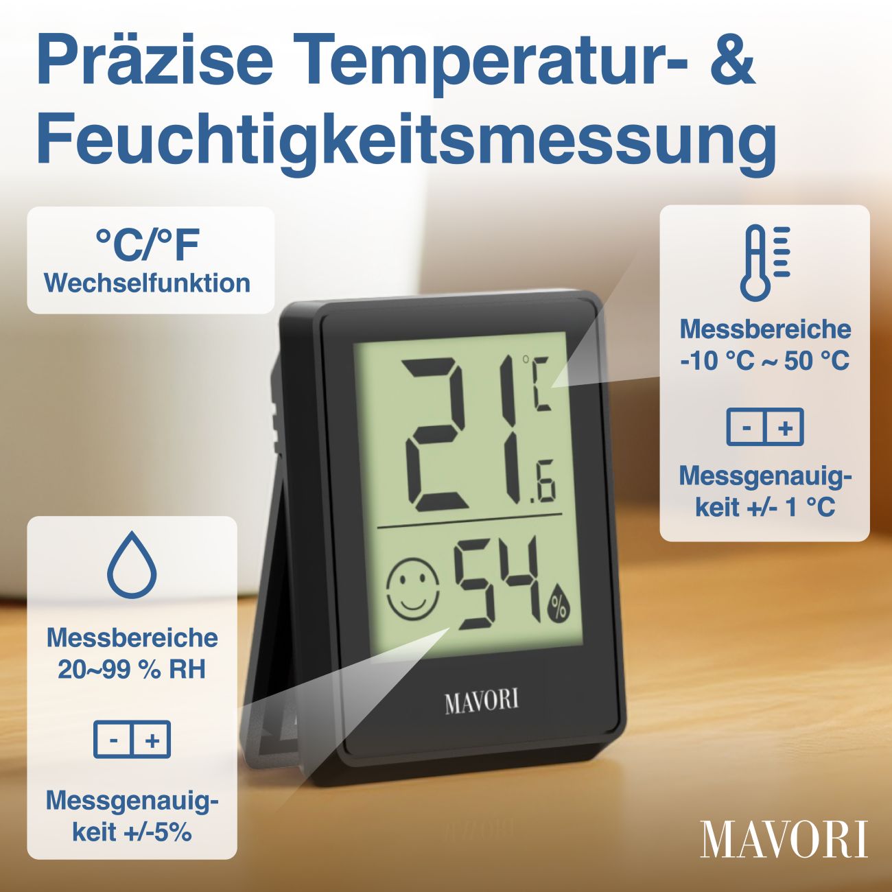 DIGITALER HYGRO-THERMOMETER E0345 - kompakt und mit präzisen Messwerten - TESTSIEGER BEI FAZ-KAUFKOMPASS